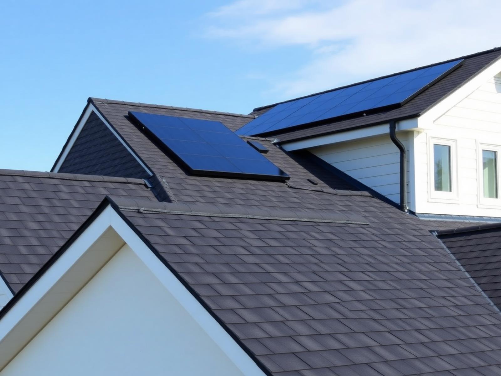 New shingle roof with integrated solar panels